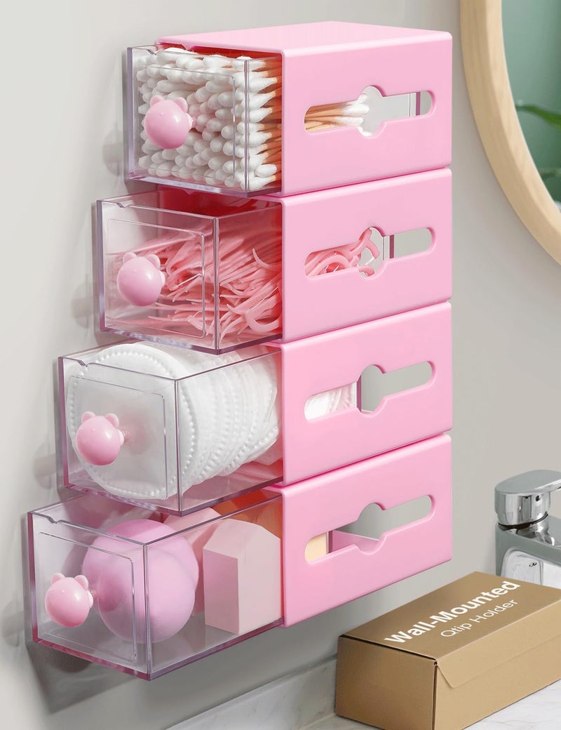 MKOSAB Qtip Holder for Bathroom Wall Organizer – Bathroom Decor, Dorm Room Essential, Small Q-tip Dispenser for Cotton Swabs, Balls, Pads, Floss Picks – Office Storage, Vanity Makeup Organizer(4 Pcs) - Image 1